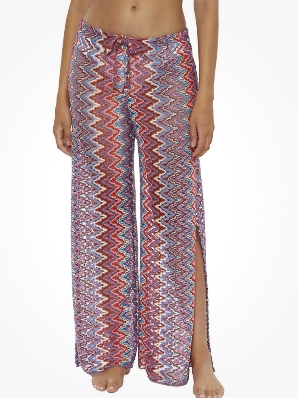 NWT BECCA Sundown Crochet Multicolor Split-Leg Cover-Up Pants Size L